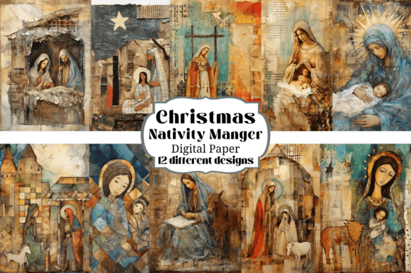 12 Christmas Nativity Manger Backgrounds for Designers