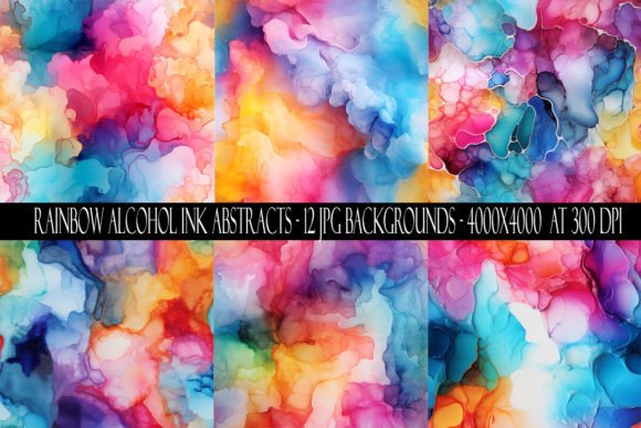 Alcohol Rainbow Ink Abstract Backgrounds: Vibrant Digital Papers