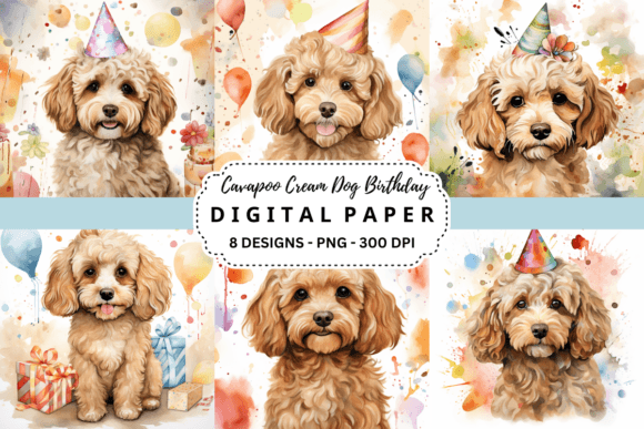 Cavapoo Cream Dog Birthday Backgrounds: A Designer's Delight