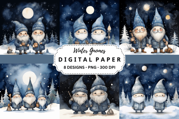Enchant Your Projects with Watercolor Winter Gnomes Backgrounds