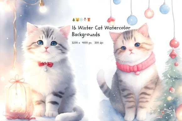 Enchant Your Winter Projects with 16 Watercolor Cat Backgrounds