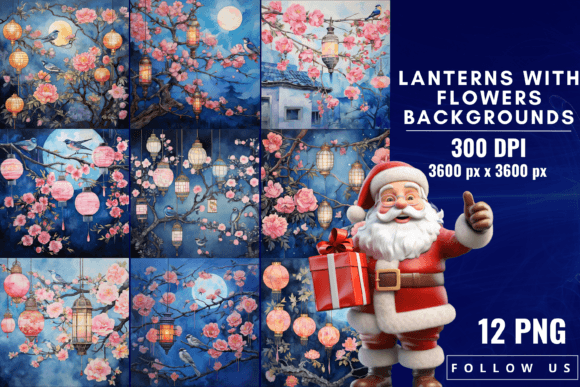 Enchanting Floral Radiance: 12 Lanterns with Flowers Backgrounds
