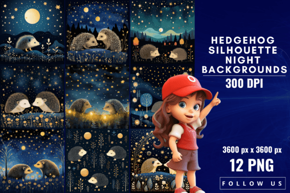Hedgehog Silhouette Night Backgrounds for Nocturnal Designs