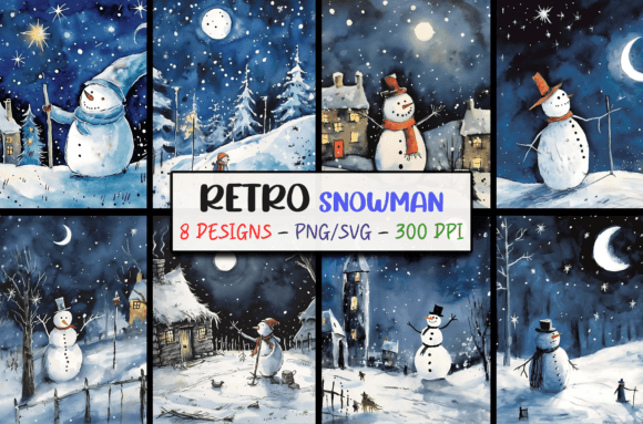 Retro Christmas Backgrounds - Snowman: Vintage Holiday Charm